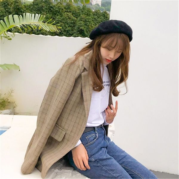 korean chic ulzzang vintage plaid coat long sleeve turn down collar slim 2019 autumn new fashion casual women's coat vestidos, Black;brown
korean chic ulzzang vintage plaid coat long sleeve turn down collar slim 2019 autumn new fashion casual women's coat vestidos, Black;brown