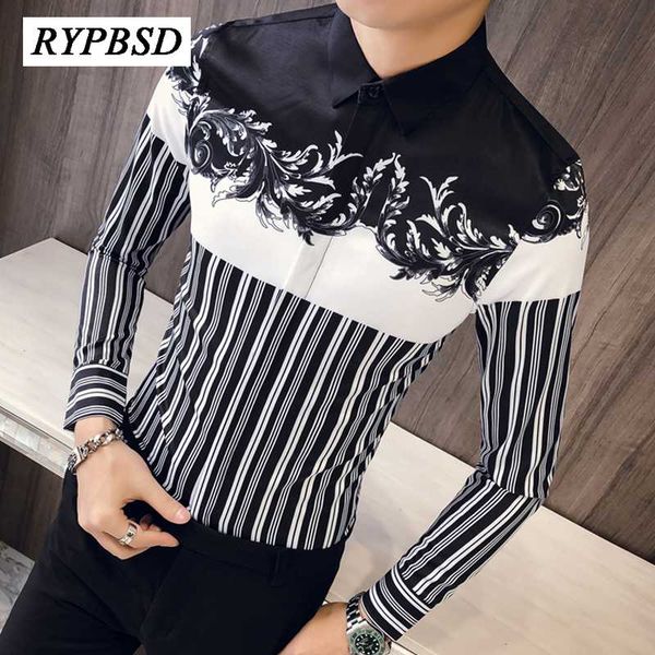 men dress shirts long sleeve floral print slim fit men button up shirts casual business social streetwear blouse homme, White;black
men dress shirts long sleeve floral print slim fit men button up shirts casual business social streetwear blouse homme, White;black