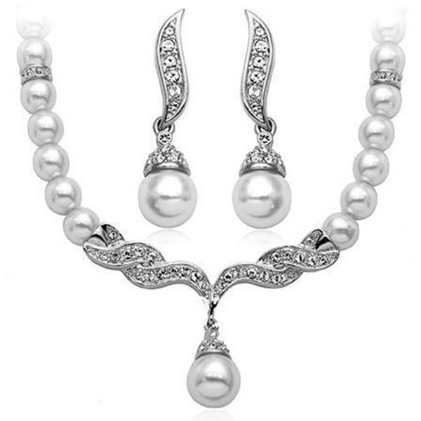 white gold tone tear drop white faux pearl and rhinestone crystal diamante wedding necklace and earrings jewelry sets, Silver
white gold tone tear drop white faux pearl and rhinestone crystal diamante wedding necklace and earrings jewelry sets, Silver