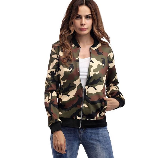 women's camouflage pattern bomber jacket coat fashion o-neck streetwear zipper full sleeve outwear, Black;brown
women's camouflage pattern bomber jacket coat fashion o-neck streetwear zipper full sleeve outwear, Black;brown