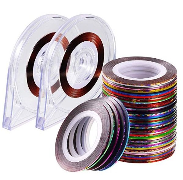 90 pieces nail striping tape line 30 mixed colors rolls striping tape line nail art decoration sticker with 2 pieces nail tape dispensers, Silver;gold
90 pieces nail striping tape line 30 mixed colors rolls striping tape line nail art decoration sticker with 2 pieces nail tape dispensers, Silver;gold