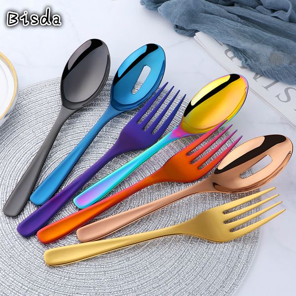 

1 set/3 pcs stainless steel 18/10 serving salad spoon/fork/colander long handle flatware shovel utensil kitchen tool