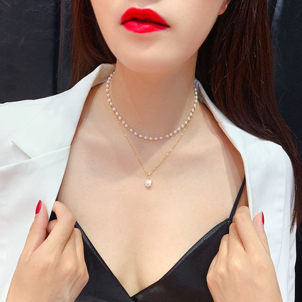 double pearl temperament clavicle personalized pendant necklace girl japan and korea simplicity short ornaments necklace, Silver
double pearl temperament clavicle personalized pendant necklace girl japan and korea simplicity short ornaments necklace, Silver