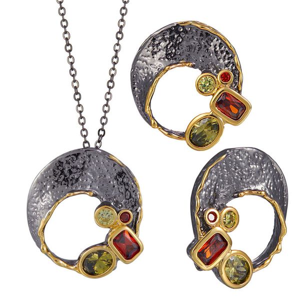 2 tone sweet necklace earrings hollow design olivine cz pendant female vintage jewelry sets for women, Silver
2 tone sweet necklace earrings hollow design olivine cz pendant female vintage jewelry sets for women, Silver
