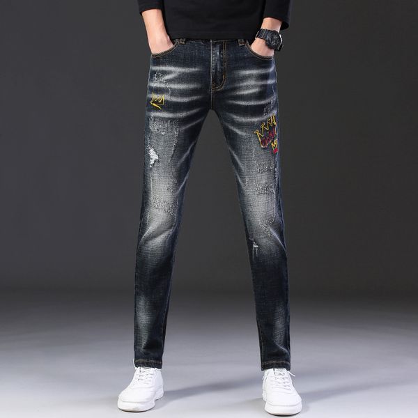 fashion casual ripped jeans men straight slim stretch print black jeans scratched embroidery denim tide brand hole pants men, Blue
fashion casual ripped jeans men straight slim stretch print black jeans scratched embroidery denim tide brand hole pants men, Blue