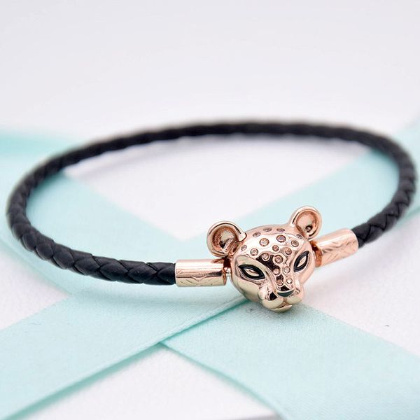 16-44cm 925 sterling silver bracelet black leather with rose lioness clasp bracelets bangle fit bead charm europe diy jewelry
16-44cm 925 sterling silver bracelet black leather with rose lioness clasp bracelets bangle fit bead charm europe diy jewelry