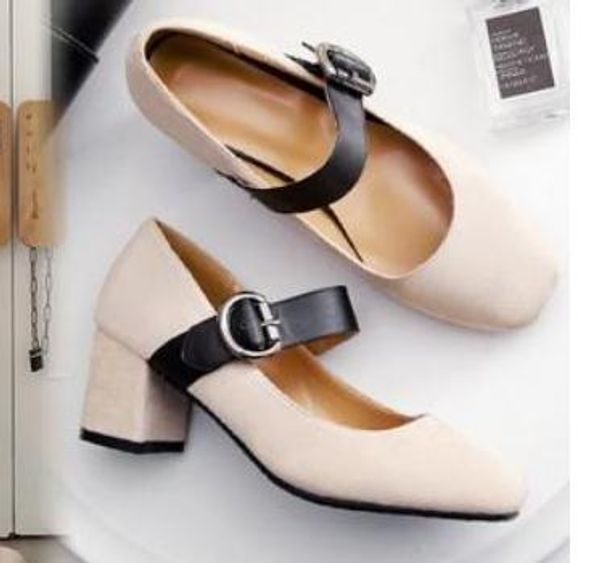2019 suede women's shoes in spring and autumn with new style middle heel coarse heel round head, Black
2019 suede women's shoes in spring and autumn with new style middle heel coarse heel round head, Black