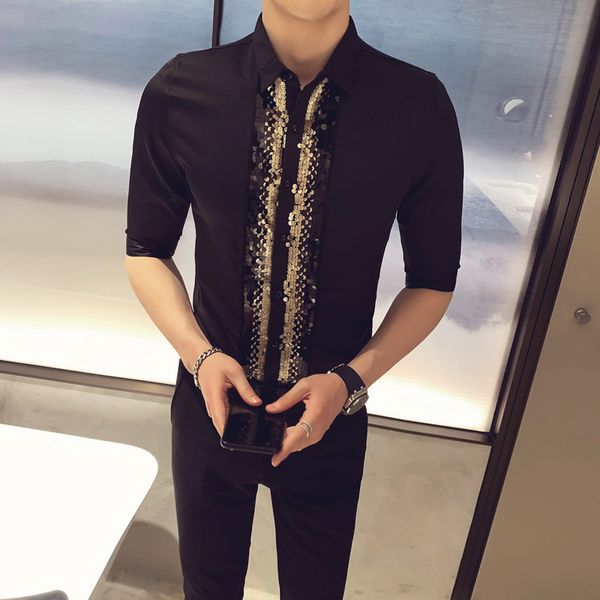 sequin decoration half sleeve dress shirts slim 2020 men shirt casual night club stage singer blouse streetwear social camisa, White;black
sequin decoration half sleeve dress shirts slim 2020 men shirt casual night club stage singer blouse streetwear social camisa, White;black