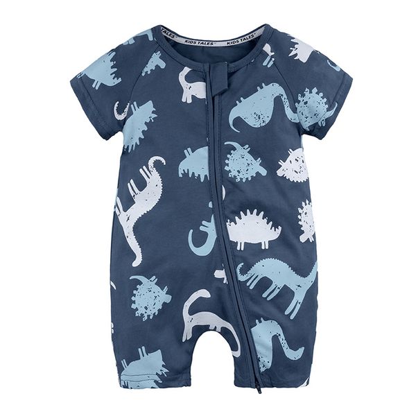 2020 summer toddler boys clothes newborn baby girls dinosaur zipper rompers cartoon newborn baby breathable one piece pants, Blue