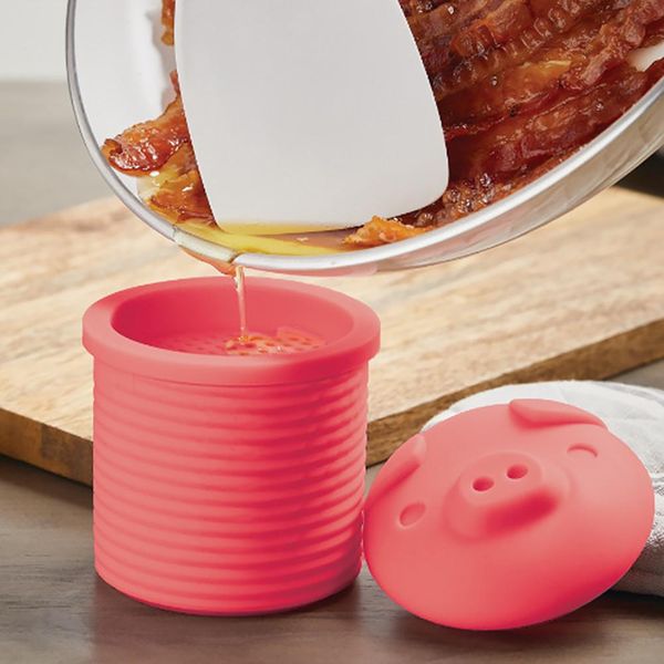 kitchen piggy shaped silicone oil strainer bacon grease storage can container