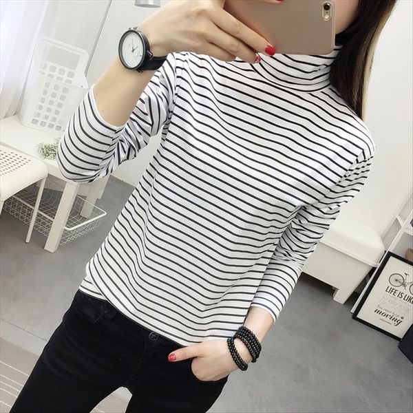 autumn base shirt high collar stripe long sleeve slim base t-shirt female 9.9 yuan, White
autumn base shirt high collar stripe long sleeve slim base t-shirt female 9.9 yuan, White