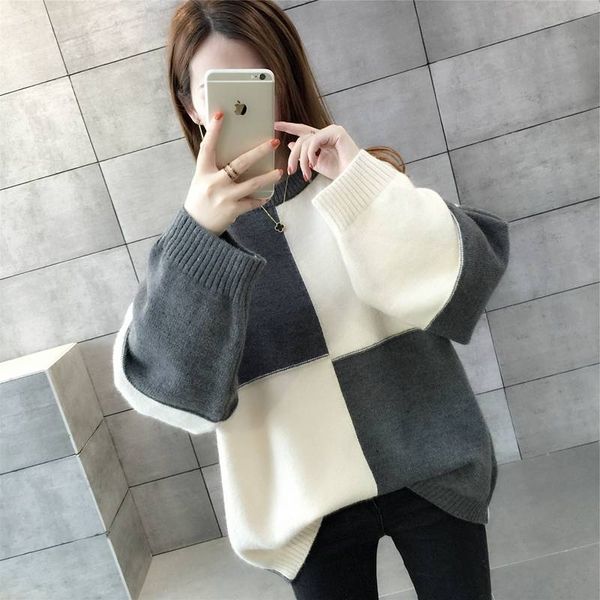 sweater women for winter 2019 fashion autumn patchwork knitted long sleeve pullover female tricot jumper pull femme sweaters, White;black
sweater women for winter 2019 fashion autumn patchwork knitted long sleeve pullover female tricot jumper pull femme sweaters, White;black