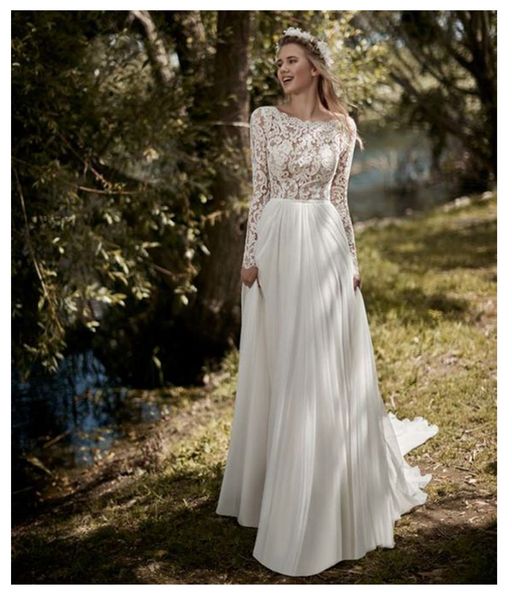 2019 long lace long sleeves white wedding dresses appliques lace with bead lace up skirt chiffon custom made wedding gown zipper back
2019 long lace long sleeves white wedding dresses appliques lace with bead lace up skirt chiffon custom made wedding gown zipper back