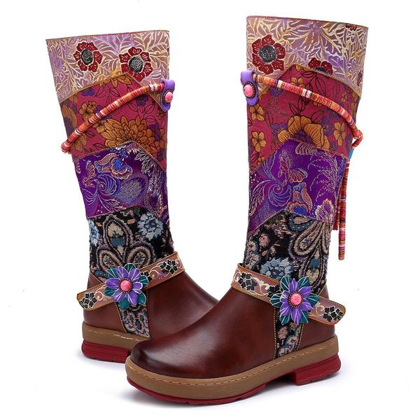 women handwork floral flower splicing pattern rainbow knee boots mid-tube shoes, Black
women handwork floral flower splicing pattern rainbow knee boots mid-tube shoes, Black