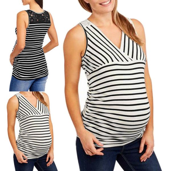 2019 new style fashion women pregnant lace vest nursing stripe sleeveless clothes v neck casual blouse, White
2019 new style fashion women pregnant lace vest nursing stripe sleeveless clothes v neck casual blouse, White