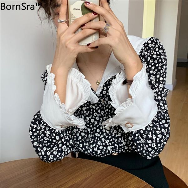 bornsra vintage floral ruffle lapel long sleeve loose printed shirt top, White
bornsra vintage floral ruffle lapel long sleeve loose printed shirt top, White