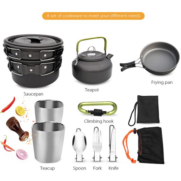 portable 2 - 3 people camping outdoor cookware teapot pan set teacup knife fork spoon frying pan folding hiking picni tableware
portable 2 - 3 people camping outdoor cookware teapot pan set teacup knife fork spoon frying pan folding hiking picni tableware