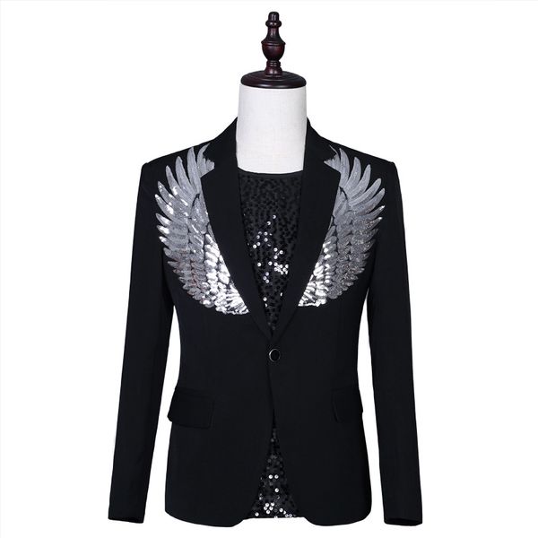 classical black men's feather parttern sequins host formal suits male wedding party fashion blaser man singer stage costumes, White;black
classical black men's feather parttern sequins host formal suits male wedding party fashion blaser man singer stage costumes, White;black