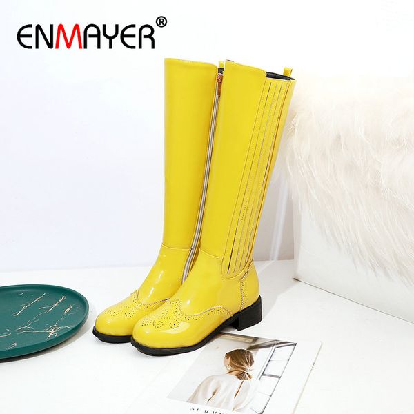 enmayer 2019 patent leather knee high boots round toe cool motorcycle boots square heel winter women short plush 34-43, Black
enmayer 2019 patent leather knee high boots round toe cool motorcycle boots square heel winter women short plush 34-43, Black