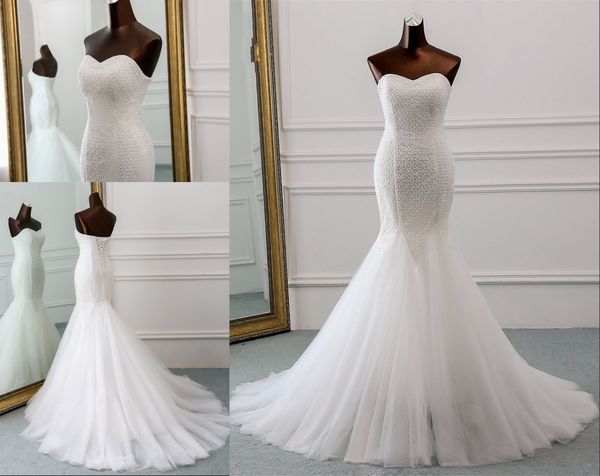 lovely beads sequins lace wedding dresses mermaid sweetheart lace tulle corset wedding bridal gowns plus size real ps, White
lovely beads sequins lace wedding dresses mermaid sweetheart lace tulle corset wedding bridal gowns plus size real ps, White