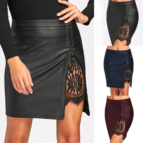 women lace patchwork pu leather skirt stretch high waist bodycon short skirt office work pencil dress lady korean style clothes, Black
women lace patchwork pu leather skirt stretch high waist bodycon short skirt office work pencil dress lady korean style clothes, Black