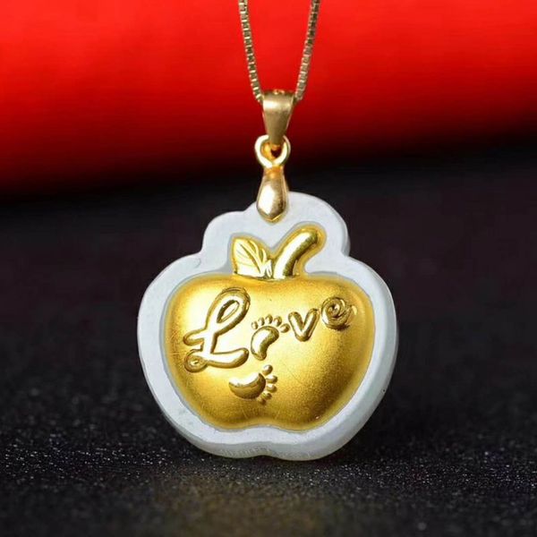 new natural hetian jade couple apple necklace pendant 24k gold inlaid white jade love female pendant jewelry gift, Silver
new natural hetian jade couple apple necklace pendant 24k gold inlaid white jade love female pendant jewelry gift, Silver