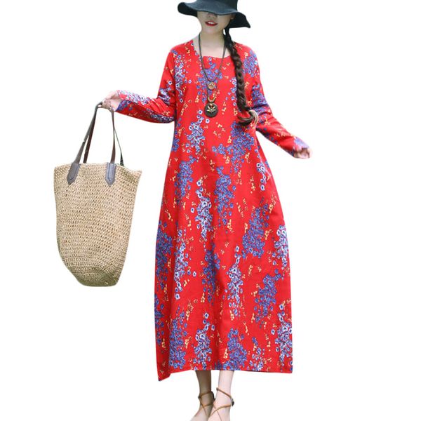 vintage women cotton linen dress floral print long sleeve boho dress casual ladies loose long maxi black/red fall clothes, Black;gray
vintage women cotton linen dress floral print long sleeve boho dress casual ladies loose long maxi black/red fall clothes, Black;gray