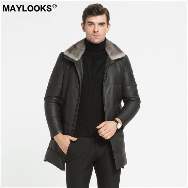 may looks 2019 men's leather leather casual lapel fall / winter long ws120, Black
may looks 2019 men's leather leather casual lapel fall / winter long ws120, Black