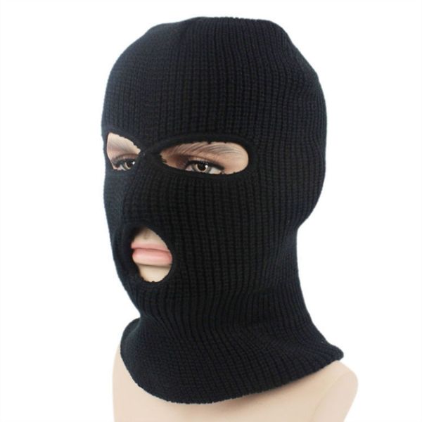 

new three hole mask cs hat knitting headgear windbreak headgear outdoors tactic ride hiking mask balaclava ski dustproofhat, Black