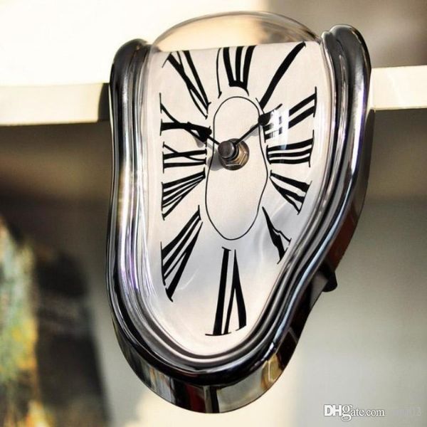 retro art wall clock roman numeral deskdistorted melting clocks mute movement right angle timepiece easy carry small 18dj b