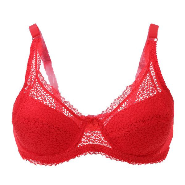 

80d 85d 90d 95d new plus size ultra-thin dot lace brassiere female lace underwear burgundy push up bras, Red;black