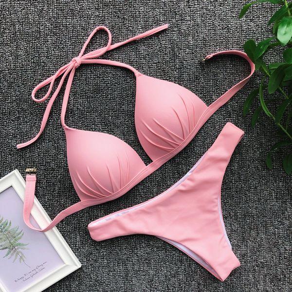 swimwear women bikini set solid push-up padded swimsuit low waist bathing suits beachwear halter biquini swimsuit, White;black
swimwear women bikini set solid push-up padded swimsuit low waist bathing suits beachwear halter biquini swimsuit, White;black