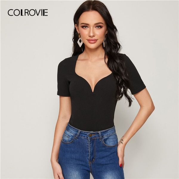 colrovie black sweetheart neck short sleeve t shirt women 2020 summer solid slim fit office ladies elegant t-shirts, White
colrovie black sweetheart neck short sleeve t shirt women 2020 summer solid slim fit office ladies elegant t-shirts, White
