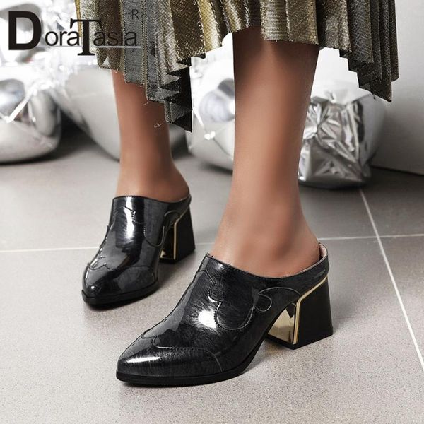 doratasia new arrival street fashion patent pu mules summer high heels mules women elegant slip-on pointed toe shoes woman, Black
doratasia new arrival street fashion patent pu mules summer high heels mules women elegant slip-on pointed toe shoes woman, Black