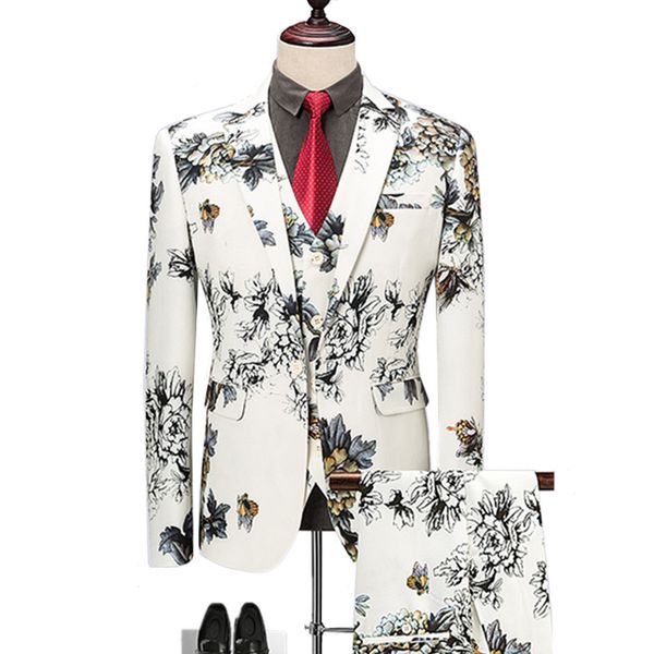 blazers pants vest sets / fashion men's casual boutique flower floral print suit jacket coat trousers waistcoat 3 pieces suits, White;black
blazers pants vest sets / fashion men's casual boutique flower floral print suit jacket coat trousers waistcoat 3 pieces suits, White;black
