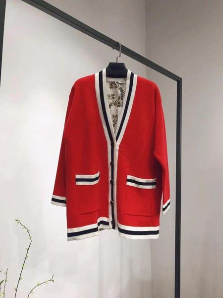 women red sweater cardigan new spring autumn single breasted patchwork knitted coat, White
women red sweater cardigan new spring autumn single breasted patchwork knitted coat, White