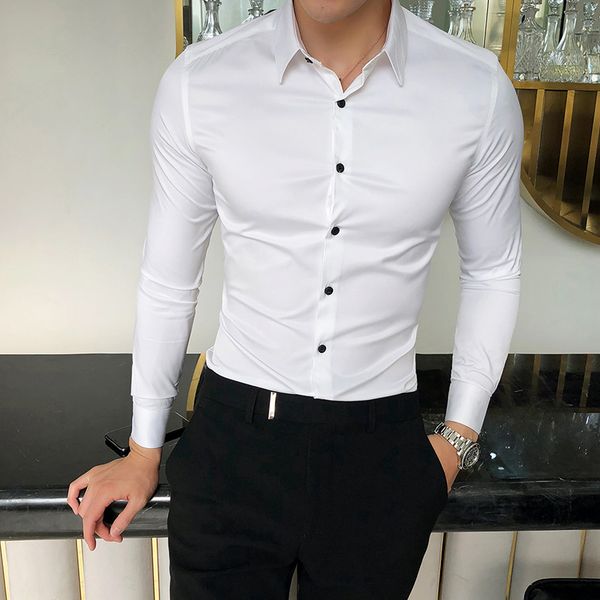 men's dress shirts luxury shirt slim soft comfort long sleeve business male social fashion spring summer, White;black 
men's dress shirts luxury shirt slim soft comfort long sleeve business male social fashion spring summer, White;black