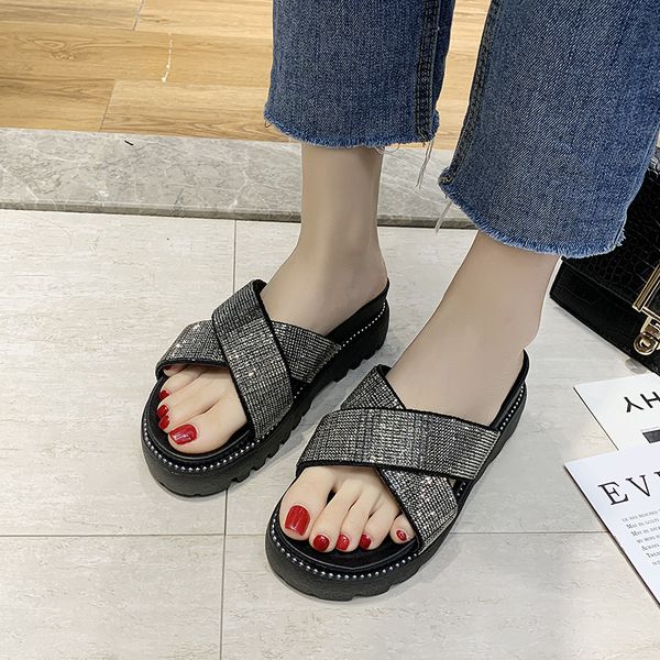 rimocy silver thick bottom crystal slippers women summer casual soft sole beach flip flops woman black platform sandals mujer 
rimocy silver thick bottom crystal slippers women summer casual soft sole beach flip flops woman black platform sandals mujer