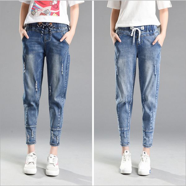 ripped cropped jeans denim high waist elastic waist with strap ninth jeans women bf style pencil pants loose blue
ripped cropped jeans denim high waist elastic waist with strap ninth jeans women bf style pencil pants loose blue