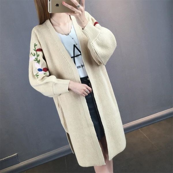 autumn winter long cardigan women solid color long sleeve knitted oversized knee-length sweater female embroidery flora clothes, White
autumn winter long cardigan women solid color long sleeve knitted oversized knee-length sweater female embroidery flora clothes, White