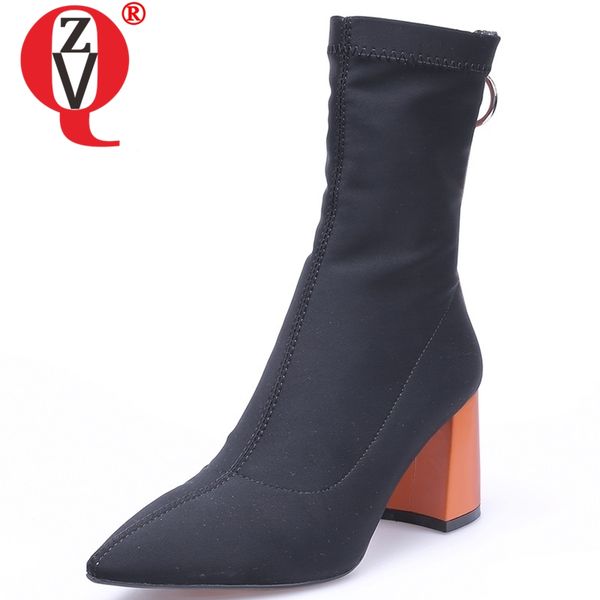 zvq 2019 new popular fashion concise lycra women shoes high hoof heels pointed toe zip winter warm work mid calf boots, Black
zvq 2019 new popular fashion concise lycra women shoes high hoof heels pointed toe zip winter warm work mid calf boots, Black