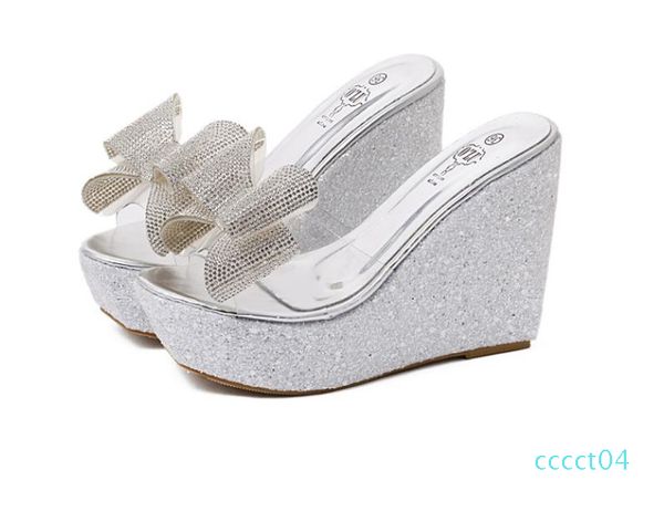 silver gold rhinestone bow transparent wedge sandals women summer platform wedding shoes with bowties size 35-40 ct04, Black
silver gold rhinestone bow transparent wedge sandals women summer platform wedding shoes with bowties size 35-40 ct04, Black
