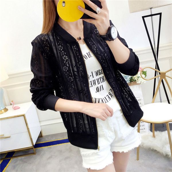 high women flower lace hollow baseball jacket zipper coat cardigan long sleeves dsm, Black;brown
high women flower lace hollow baseball jacket zipper coat cardigan long sleeves dsm, Black;brown