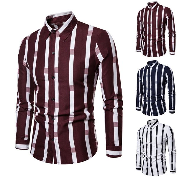 

men splicing striped business leisure retro long sleeve shirt blouse hawaiian camisa masculina plus size camisas hombre, White;black