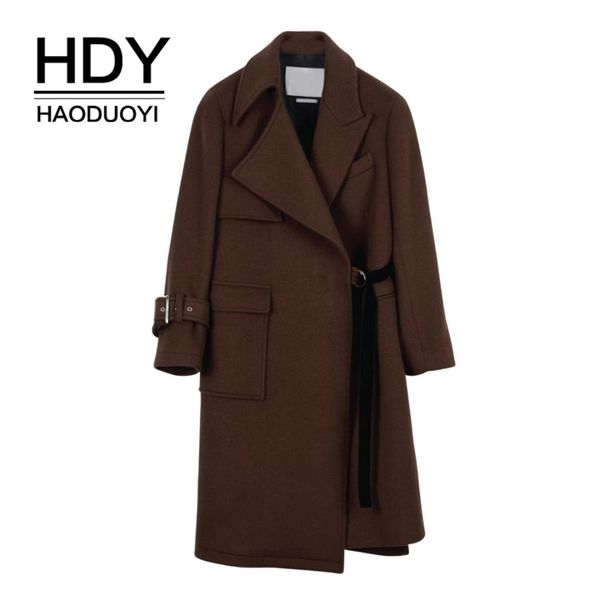 women's wool & blends hdy haoduoyi commuter temperament asymmetrical lapel coat with a belt and split long overcoat, Black
women's wool & blends hdy haoduoyi commuter temperament asymmetrical lapel coat with a belt and split long overcoat, Black