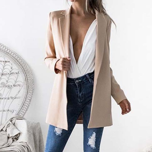 2019 elegant women fashion lapel neck long sleeve jackets open front solid slim casual office work coat outwear black blazers, White;black
2019 elegant women fashion lapel neck long sleeve jackets open front solid slim casual office work coat outwear black blazers, White;black