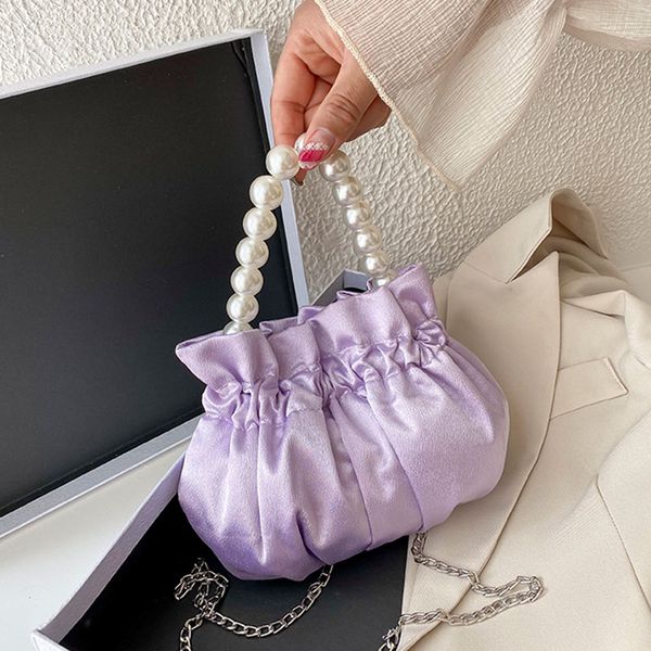 women's pearl handbag luxury silk solid color female shoulder bag mini chain shoulder diagonal bag female designer hand bags