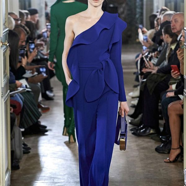royal blue evening dresses red carpet party dresses one shoulder long sleeve party gowns event dresses with ruffles belt custom made, Black;red
royal blue evening dresses red carpet party dresses one shoulder long sleeve party gowns event dresses with ruffles belt custom made, Black;red