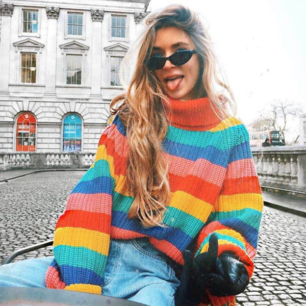 autumn winter turtleneck sweaters women colorful stripe rainbow sweater ladies large size pull femme jumper korean pullovers, White;black
autumn winter turtleneck sweaters women colorful stripe rainbow sweater ladies large size pull femme jumper korean pullovers, White;black
