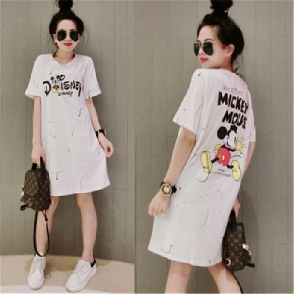 2019 loose large-size short-sleeved splash-ink formal dress t-shirt long dresst-shirt medium and long dress for women, White
2019 loose large-size short-sleeved splash-ink formal dress t-shirt long dresst-shirt medium and long dress for women, White
